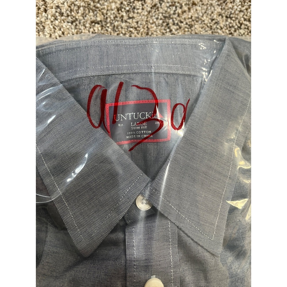 UNTUCKit Mens Slim Fit Long Sleeve Button Down Shirt Navy Blue Cotton Large - Picture 7 of 7